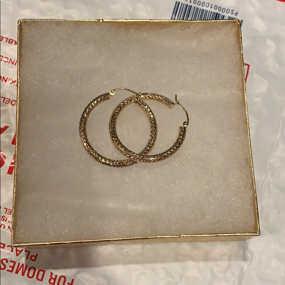 New 14k Yellow Gold Hoop Earrings 30mm - Picture 5 of 16